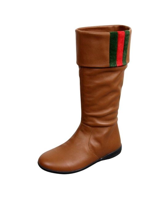 Gucci Brown Kids Leather Boots With Web Detail