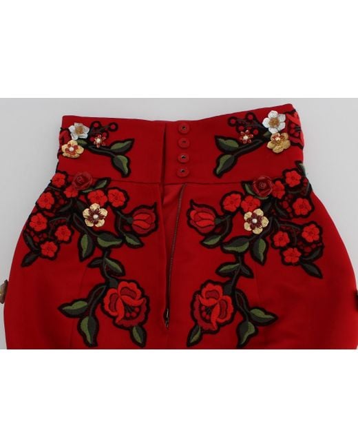 Dolce & Gabbana Red Silk Roses Sicily Shorts