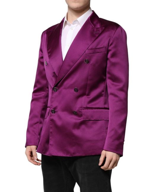 Dolce & Gabbana Purple Double Breasted Silk Blazer for men