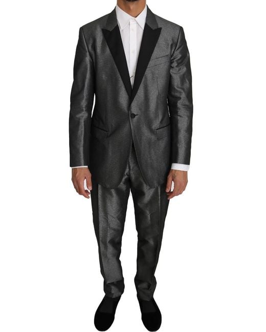 Dolce & Gabbana Black Grey Patterned Martini Piece Suit for men