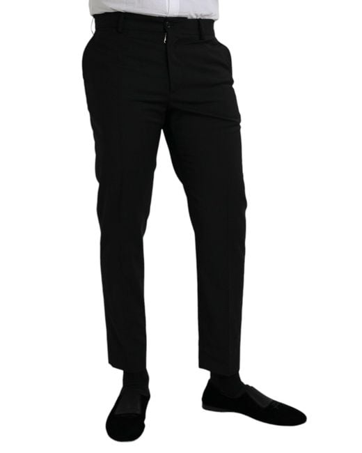Dolce & Gabbana Black Wool Slimfit Dress Formal Pants for men