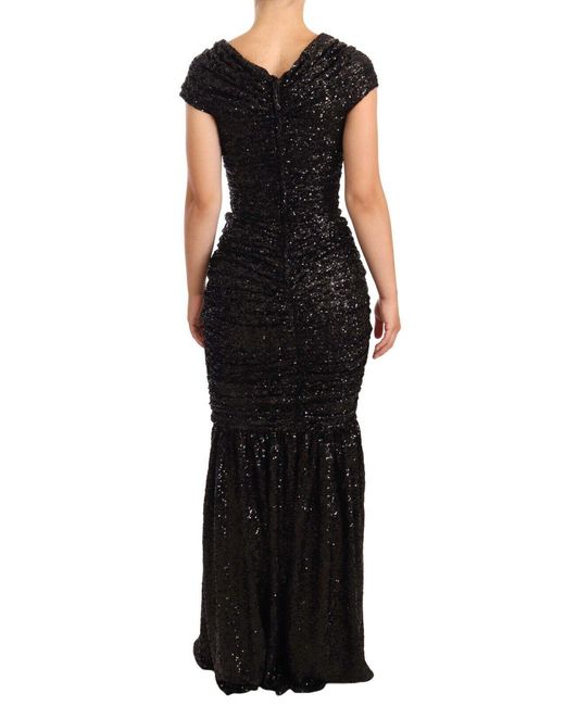 Dolce & Gabbana Black Elegant Sequined Open Shoulder Gown