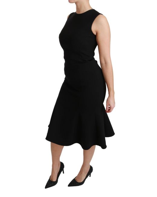 Dolce & Gabbana Black Fit Flare Wool Stretch Sheath Dress