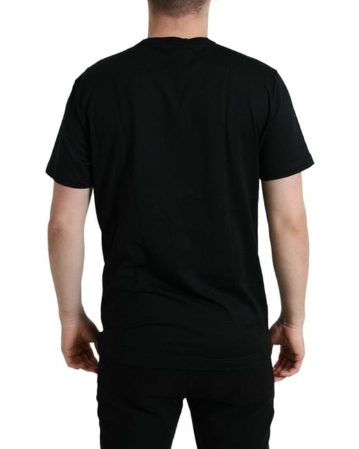 Dolce & Gabbana Black Cotton Dog Tag Round Neck T-Shirt for men