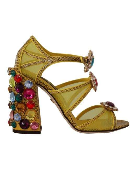 Dolce & Gabbana Yellow Leather Crystal Ayers Sandals Shoes
