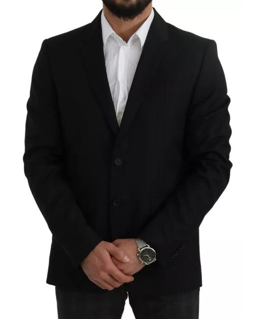 Dolce & Gabbana Black Wool Slim Fit Notch Jacket Blazer for men
