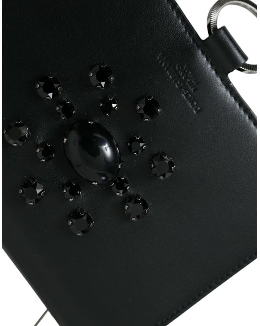 Dolce & Gabbana Black Leather Crystal Embellished Cardholder Wallet