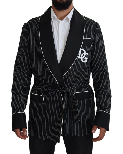 Dolce & Gabbana Black Striped Wrap Jacket With Dg Patch for men