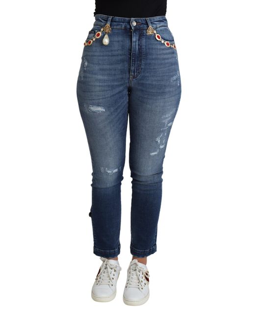 Dolce & Gabbana Blue Embellished High Waist Skinny Denim Jeans