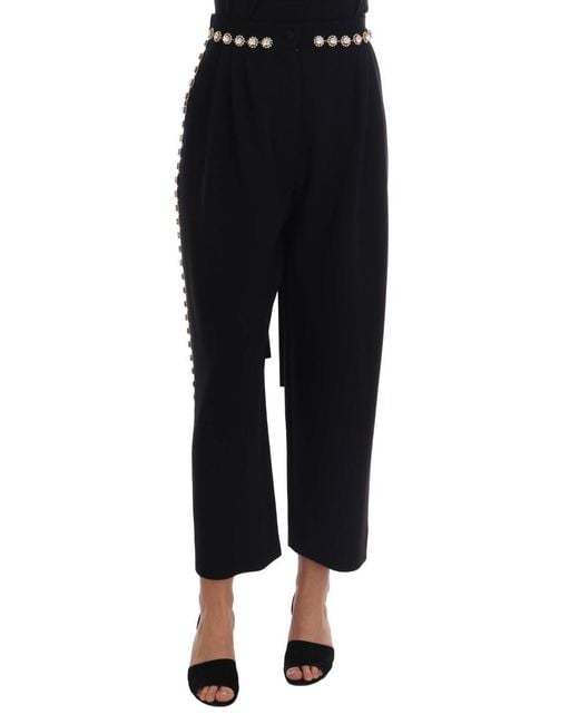 Dolce & Gabbana Black Wool Stretch Crystal Pants