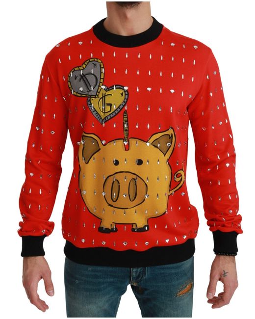 Dolce & Gabbana Red Crystal Pig Of The Year Sweater for men