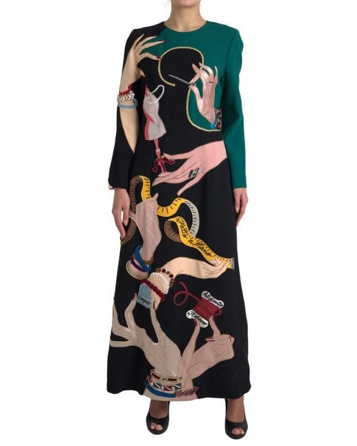Dolce & Gabbana Black Long Sleeves A-Line Maxi Dress