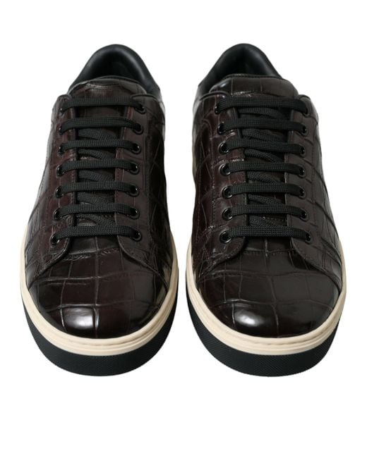 Dolce & Gabbana Black Croc Exotic Leather Casual Sneakers Shoes for men