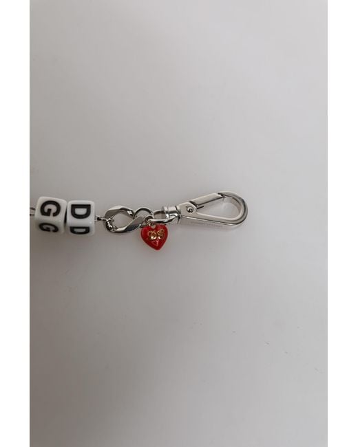 Dolce & Gabbana White Tone Brass Bead Dice Logo Embellish Charm Bracelet