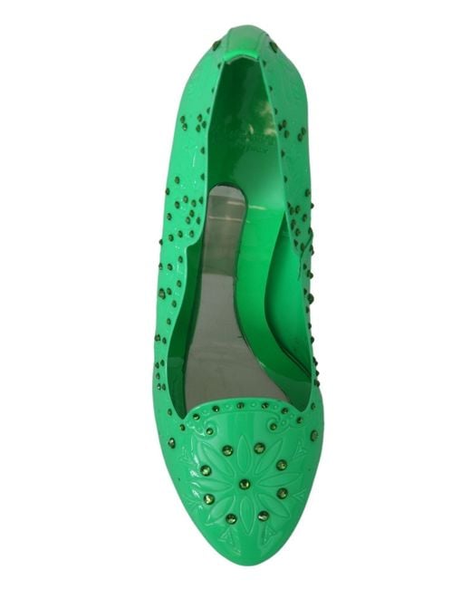 Dolce & Gabbana Dolce Gabbana Green Crystal Floral Heels Cinderella Shoes