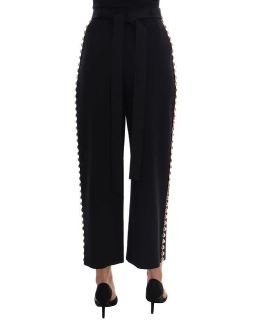 Dolce & Gabbana Black Wool Stretch Crystal Pants