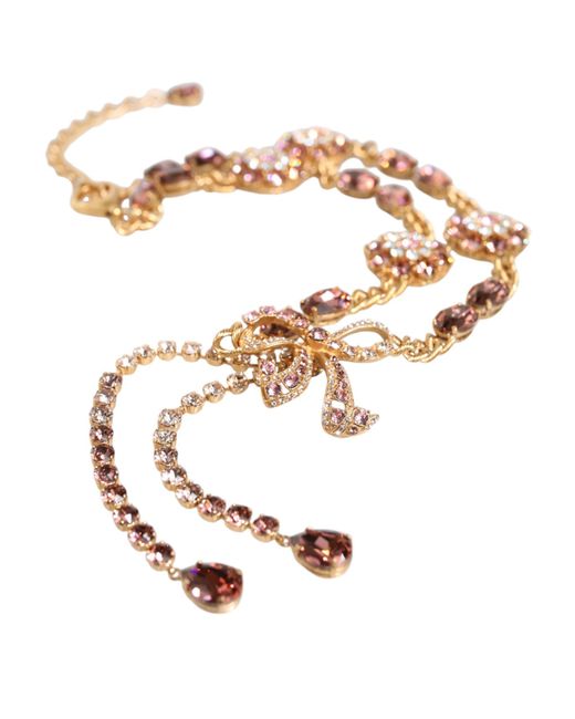 Dolce & Gabbana White Tone Brass Crystal Embellished Waist Chain Belt