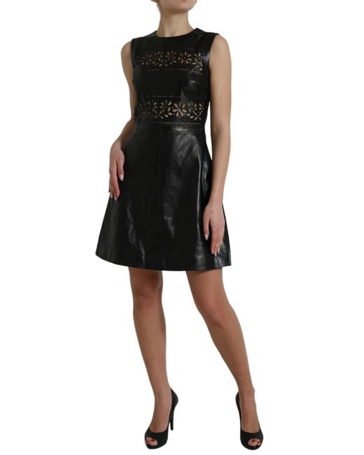 Valentino Black Shiny Nylon Cut Out A-Line Mini Dress