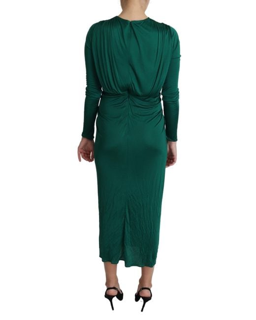 Dolce & Gabbana Green Fitted Silhouette Midi Viscose Dress