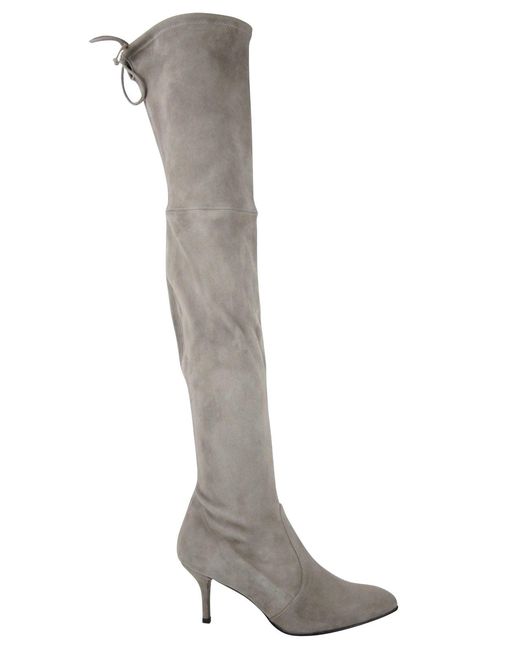 Stuart Weitzman Gray Solid Tiemodel Suede Over-The-Knee Boot