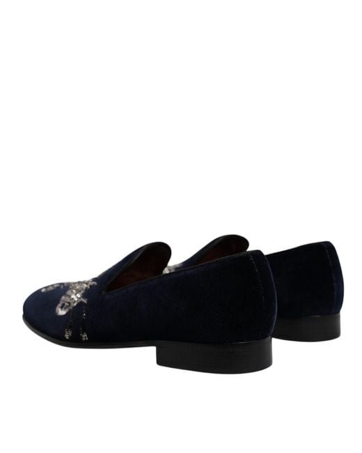 Dolce & Gabbana Black Velvet Floral Gun Loafers Dress Shoes for men