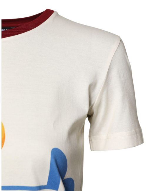 Dolce & Gabbana White Cotton Print Short Sleeves Top T-Shirt