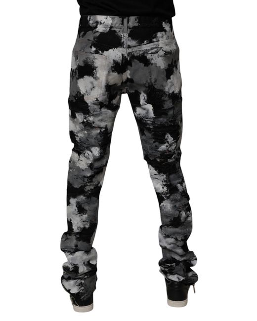 Dolce & Gabbana Black Camouflage Tattered Skinny Denim Jeans for men