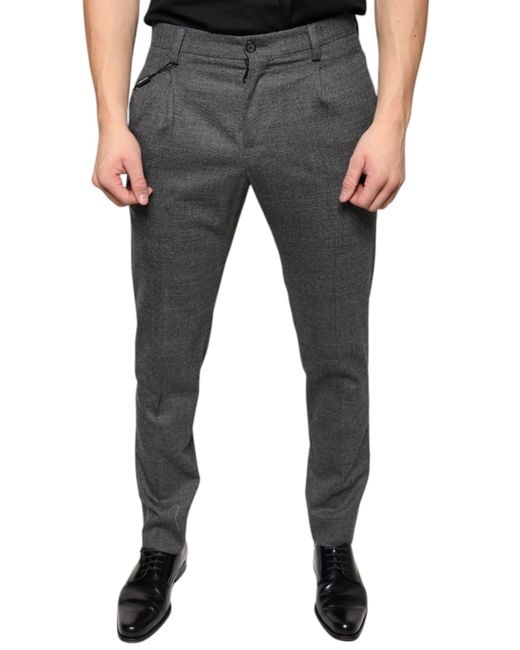 Dolce & Gabbana Black Check Tartan Wool Skinny Pants for men