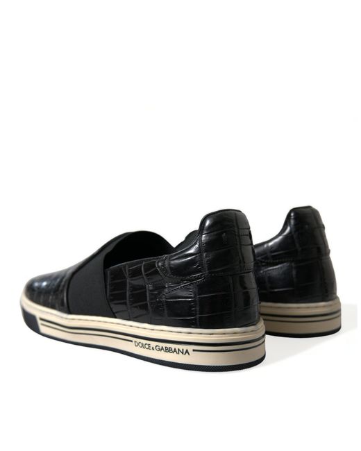 Dolce & Gabbana Black Rome Slip-on Sneakers In Crocodile Leather for men