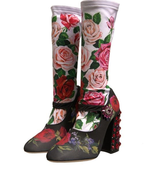 Dolce & Gabbana Multicolor Floral Embellished Socks Boots