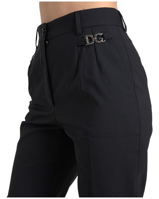 Dolce & Gabbana Black Wool High Waist Tapered Pants