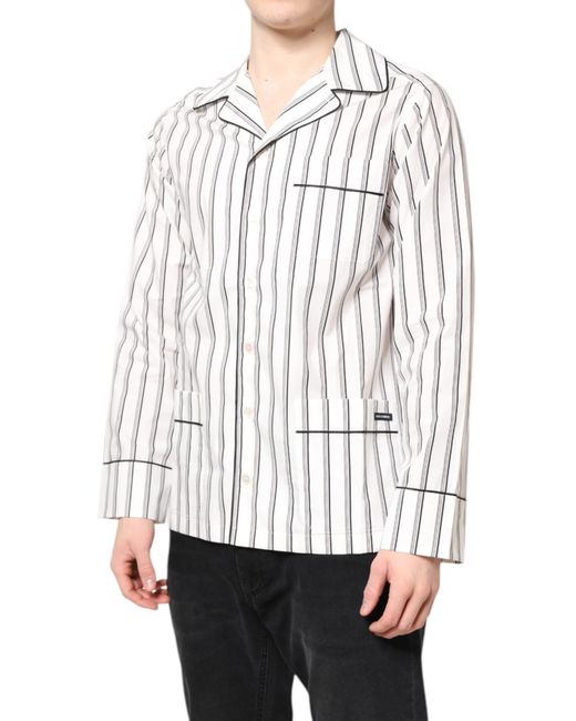 Dolce & Gabbana White Stripes Lounge Pajama Sleepwear Shirt for men