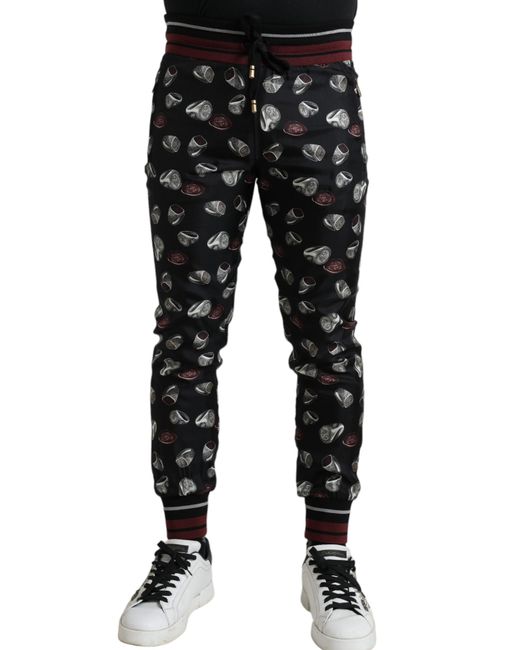 Dolce & Gabbana Black Ring Silk Jogging Trousers Pants for men