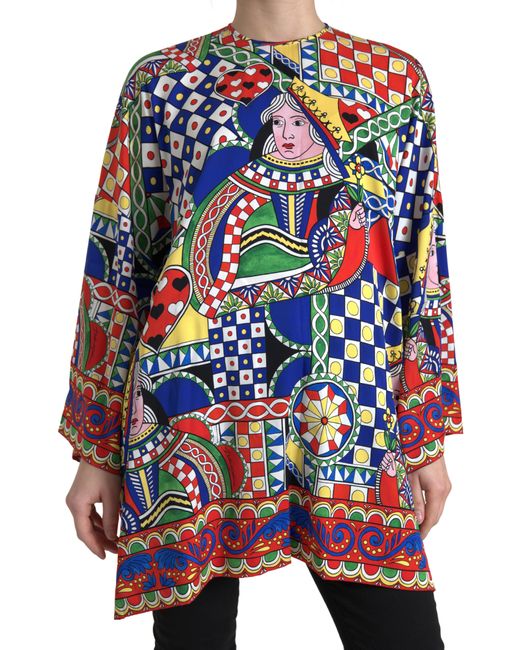 Dolce & Gabbana Blue Multicolor Printed Long Sleeves Blouse Top
