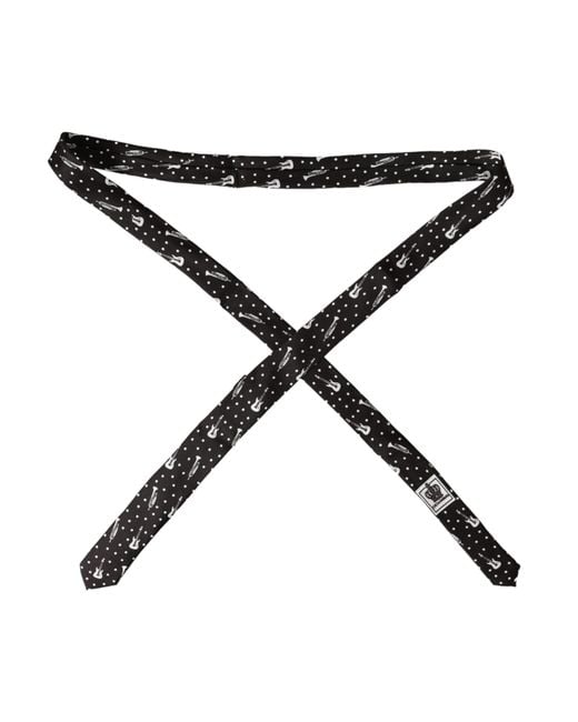 Dolce & Gabbana Black Guitar Print Silk Adjustable Tie for men