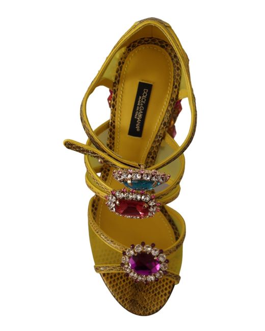 Dolce & Gabbana Yellow Leather Crystal Ayers Sandals Shoes