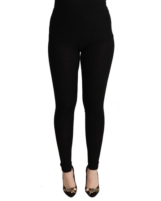 Dolce & Gabbana Black Elegant High Waist Cashmere-Silk Tight Pant