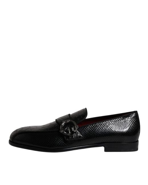 Dolce & Gabbana Black Exotic Leather Dg Logo Loafers Formal Dress Shoes for men