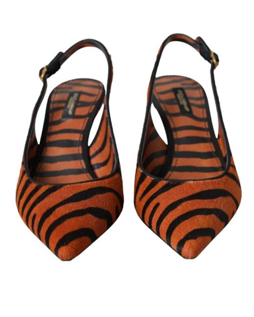 Dolce & Gabbana Brown Zebra Leather Slingbacks Shoes Pony Hair