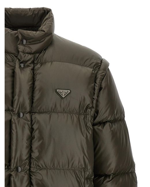 Prada Green Recycled Polyamide Full-Length Jacket for men