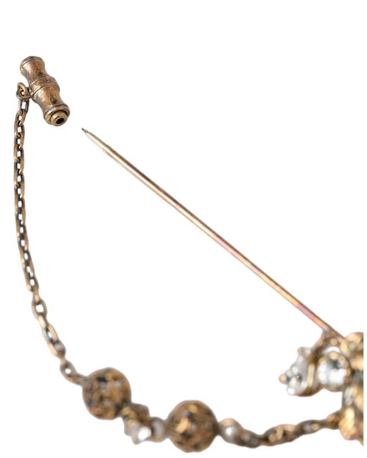 Dolce & Gabbana White Brass Crystal Chain 925 Sterling Pin Brooch