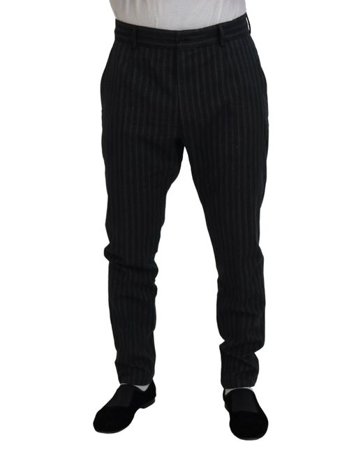 Dolce & Gabbana Black Elegant Striped Chino Dress Pants for men