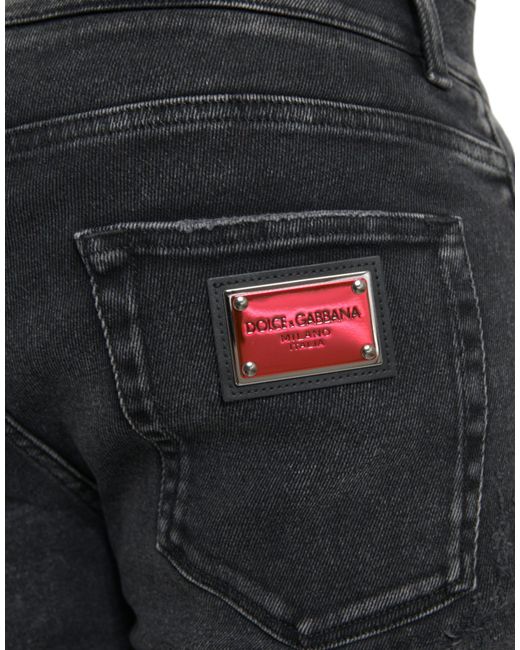 Dolce & Gabbana Black Cotton Stretch Skinny Denim Logo Jeans for men