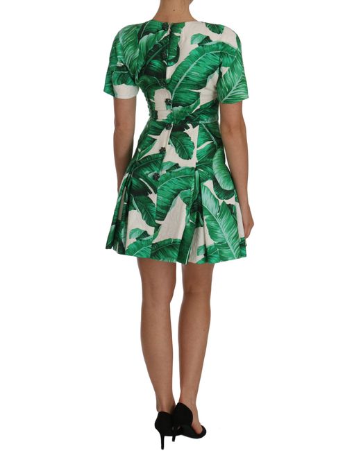 Dolce & Gabbana Green A-Line Banana Leaf Pineapple Crystal Dress