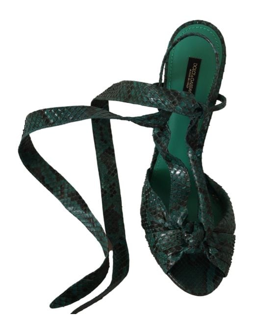 Dolce & Gabbana Black Python Strap Sandals Heels Shoes Exotic Leather