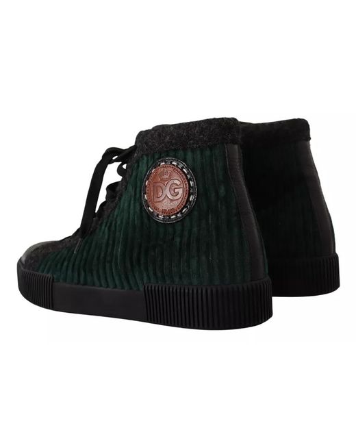 Dolce & Gabbana Black Corduroy High Tops Sneakers Casual Shoes for men