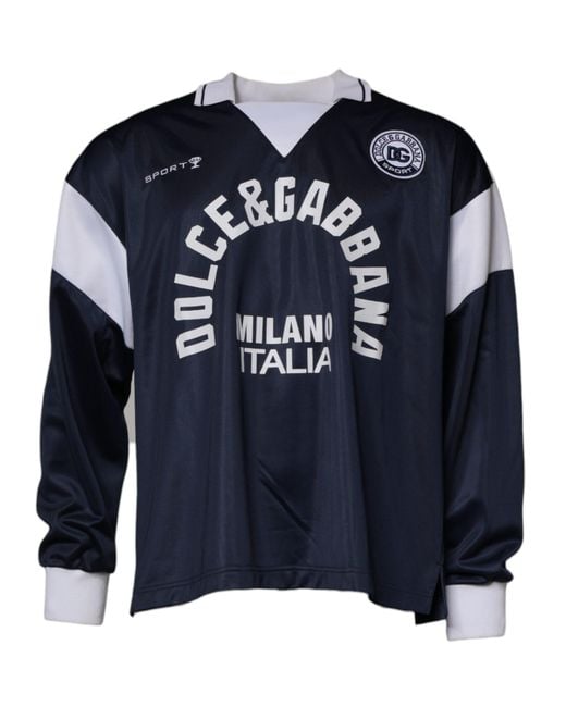 Dolce & Gabbana Blue Logo Jersey Collared Pullover Sweater for men