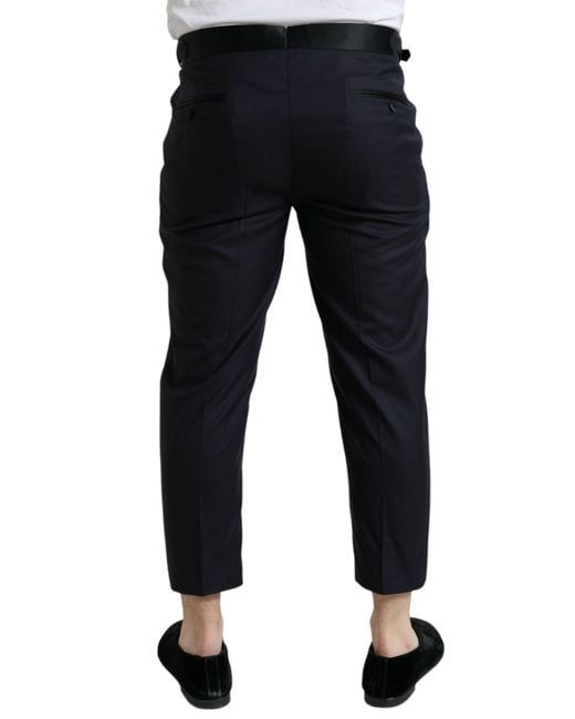 Dolce & Gabbana Blue Wool Cropped Tapered Pants for men