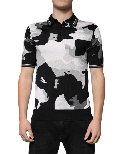 Dolce & Gabbana Black Camouflage Polo Shirt Tsh86941 for men