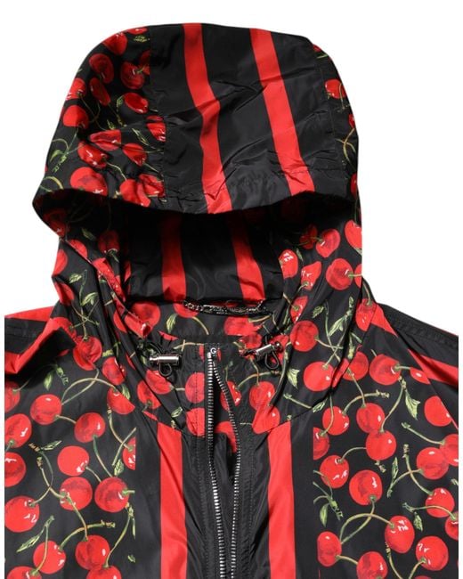 Dolce & Gabbana Red Cherry Print Hooded Jacket for men